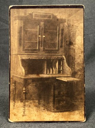 Unusual Antique Vintage Cabinet Card Photograph Of A Writing Desk With Cabinets