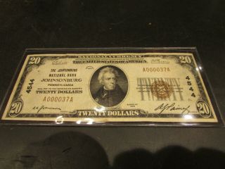 Very Rare 1929 $20 National Bank Note From The Johnsonburg National Bank
