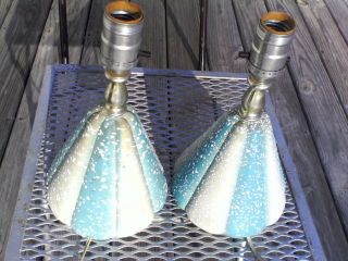 Set Of Mid - Century Modern Lamps Turquoise/aqua Blue & White Splatter Table Lamp.