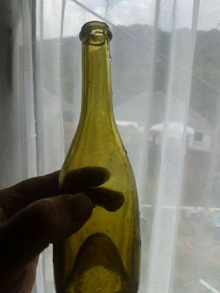 Rare Early Yellow Blown Wine With String Lip & Kick Up Pontil