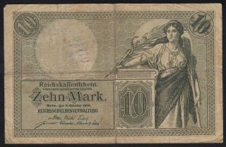 1906 10 Mark Germany Rare Old Vintage Paper Money Banknote Currency Antique F