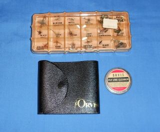 Vintage Orvis Tackle Box W/flies Leader Wallet & Line Cleaner