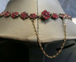 RARE Antique Bohemian Rose Cut Garnet Flower Cluster Brass Choker Necklace 3