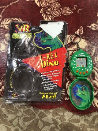Vintage Rare Vr Creatures T - Rex Dino Virtual Pet Keychain 1997 Mga
