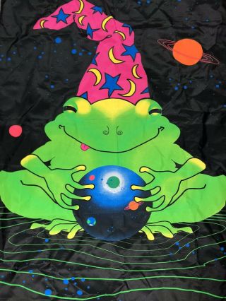 Black Light Neon Banner Wall Tapestry Frog Wizard Adams Apple Vintage 1990’s