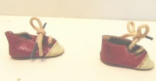 Vintage Doll Shoes.  Red - White with ties.  ties.  1 - 3/4” long. 3