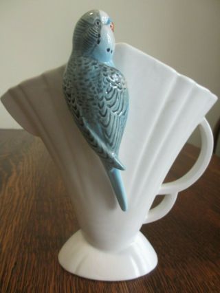 Rare Art Deco Falcon Ware English Pottery Budgerigar Fan Vase Or Jug