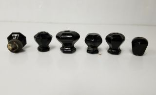 Vintage Black Art Deco Glass Drawer Cabinet Knobs Qty 6 All Different