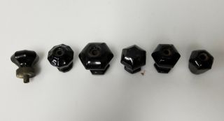 Vintage Black Art Deco Glass Drawer Cabinet Knobs qty 6 all different 2