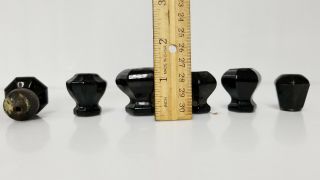 Vintage Black Art Deco Glass Drawer Cabinet Knobs qty 6 all different 3