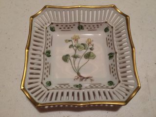 Porcelain Hand Painted Denmark Reticulated Botanical Bowl Flora Danica Style