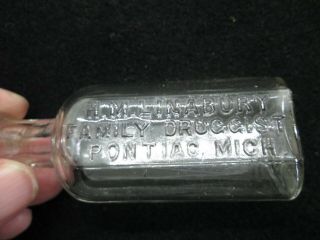Antique Apothecary Bottle,  H.  M.  Linabury Family Druggist,  Pontiac,  Michigan