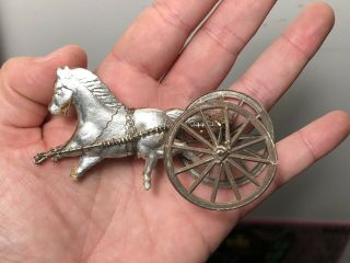 Antique Victorian German Silver Dresden Paper Horse With Wheels Ornament