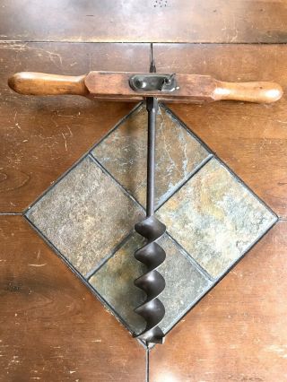 Antique P.  S.  & W Co Barn Beam Auger Drill Handle With Snell 2” Bit Pat Date 1888