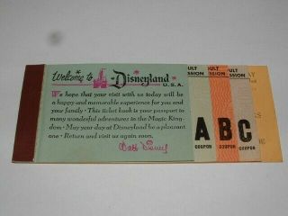 Rare Vintage Disneyland Large Ticket Or Coupon Book.  Late 