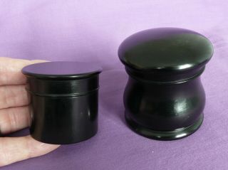 2 - Vintage Turned Ebony Wooden Pots With Screw Fitting Lids