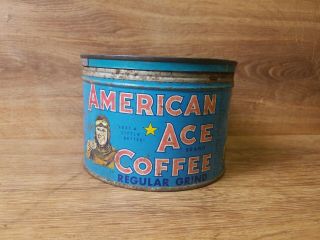 Vintage American Ace Coffee Tin Litho Nashville Tn Antique Pilot Old