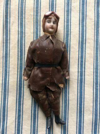 Rare Antique Aviator Dollhouse Doll Porcelain With Clothing
