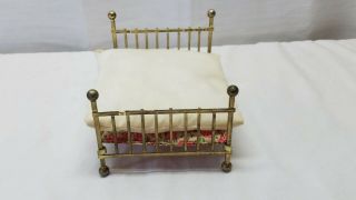Vintage Dollhouse Furniture Metal Brass Full Bed Mattress Pad Miniature Toy 6 