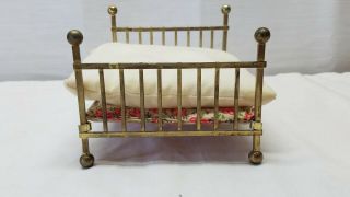 Vintage Dollhouse Furniture Metal Brass Full Bed Mattress Pad Miniature Toy 6 