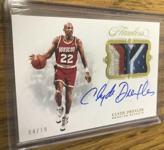 18/19 Flawless Basketball Clyde Drexler Auto Game Patch Gold Ssp 4/10 Rare