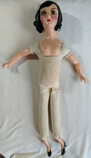 Antique Vintage Boudoir Doll 26 " Composition Painted Face Cloth Body Heels