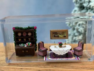 Vintage Miniature Dollhouse Rare 1:48th Scale Victorian Christmas Dining Diorama