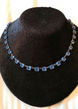 Czech Vintage Silver Art Deco Blue Glass Necklace/choker Rare Flapper P,  P