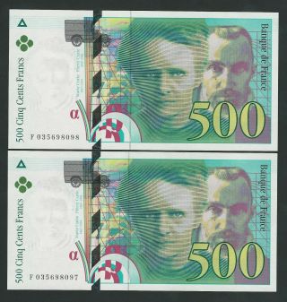 France Rare 2 X 500 Francs 1995 Running Number Gem Unc