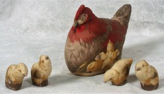 Rare Vintage 1892 Arnold Print Cloth Hen Chicken & 4 Chicks Stuffed Animal