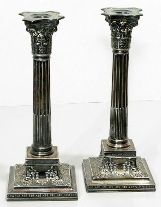 Antique Victorian Wilcox International Silver Plated 11 " Column Candlesticks