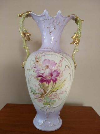 Royal Wettina Vase Urn Antique,  Austria Bh Mark,  Hand Painted Porcelain Floral