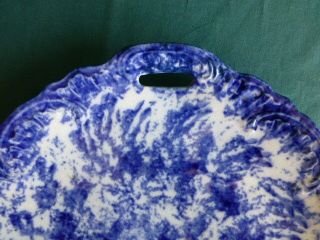 Antique Blue and White Sponge Ware Handled Plate 2