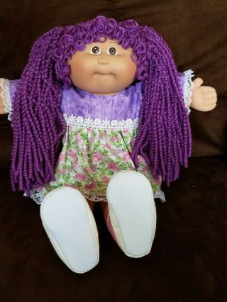 Vintage Cabbage Patch Doll Brown Eyes/ Double Purple Sparkle Pencil Curl Ponies