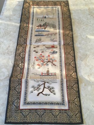 Chinese Silk Tapestry Wall Hanging Embroidery 60cm X 25cm Antique