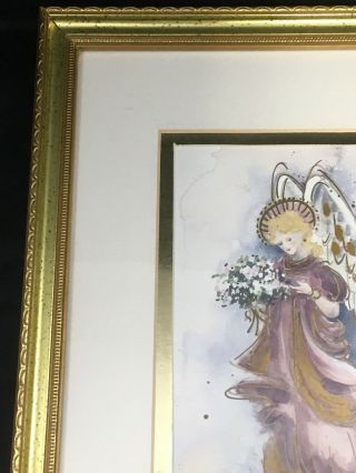 Vintage Angel Watercolor Painting Framed Signed Marilyn Reynolds Golden Angel 3