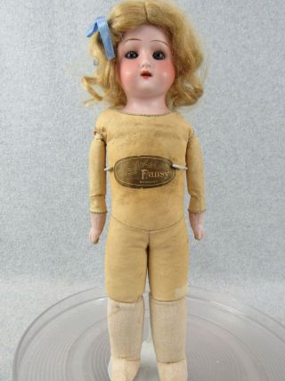 12 " Antique Bisque Shoulder Head German Doll Mabel With Kid Leather Pansy Body