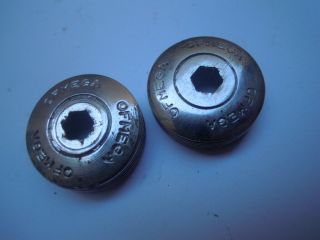 Rare Steel Dust Caps Pair Ofmega Engraved Copri Polvere