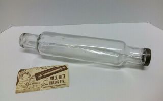 Vintage Antique Glass Rolling Pin With Metal Lid And Paper Insert 14 " L