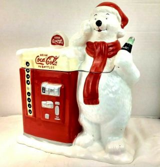 Coca Cola Polar Bear Vending Machine Cookie Jar Houston Harvest Vtg Rare