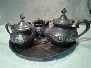 Antigue Rochester York Van Bergh Silver Plate Co Tea Set Creamer And Sugar