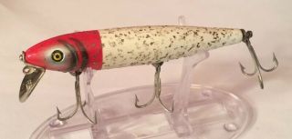 Vintage Pflueger Mustang Wood Red Head White Silver Glitter Fishing Lure