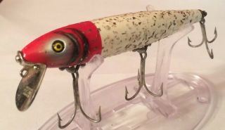 VINTAGE PFLUEGER MUSTANG WOOD RED HEAD WHITE SILVER GLITTER FISHING LURE 2