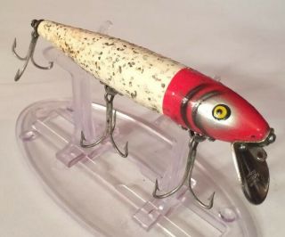 VINTAGE PFLUEGER MUSTANG WOOD RED HEAD WHITE SILVER GLITTER FISHING LURE 3