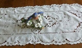 Antique Irish White Carrickmacross Lace Dresser Scarf Runner Hand Done