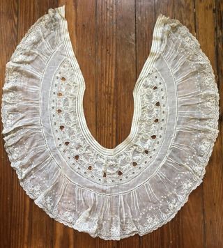 Antique Victorian Hand Embroidered Silk Lace Collar
