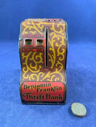 Antique Vintage Metal Still Bank - Benjamin Franklin Thrift Bank