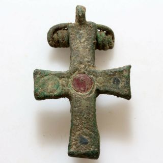 Very Rare Late Roman Bronze Enamel Cross Fibula Brooch Ca 400 - 450 Ad