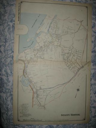 Vintage Antique 1917 Stony Brook Suffolk County York Handcolored Map Rare Nr