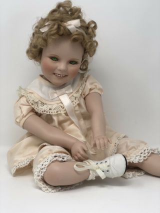 Shirley Temple Porcelain Doll By Danbury - Little Miss - Green Eyes,  Sitting